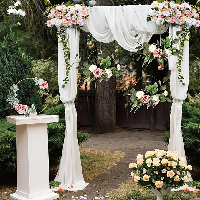 25Pcs 12 Inch Metal Floral Hoop Centerpiece with Stand for Table, Metal Macrame Gold Wreath Ring with 25Pcs Holders Stand for DIY Wedding Decor Wall Hanging Dream Catcher Crafts