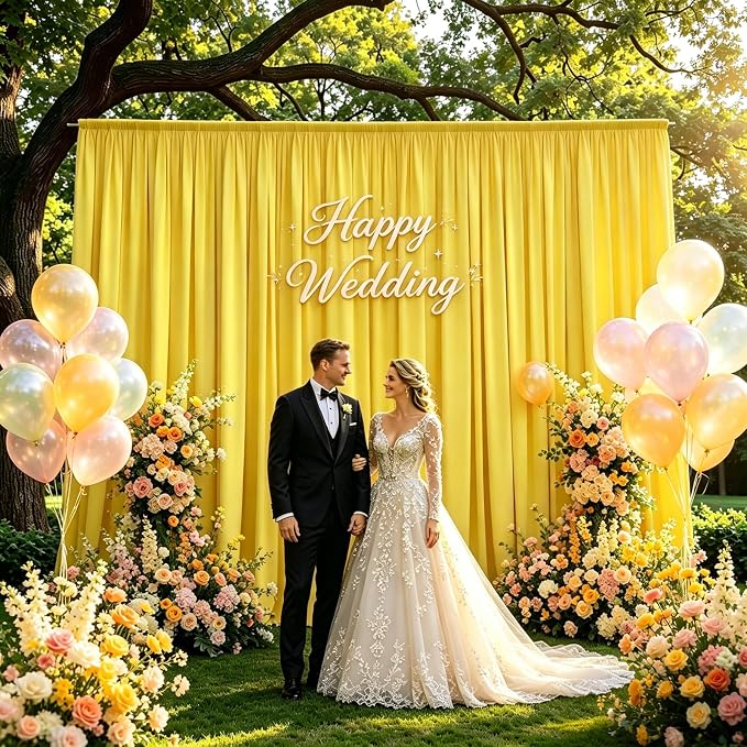 Gallety Yellow Backdrop Curtain for Wedding, Polyester Photo Backdrop Drapes - 40FT x 10FT Cloth Backdrop Curtain for Celebration,Stage, Social Events, Graduation,Engagement Party Decorations