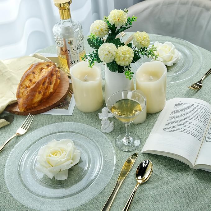 FLOWERCAT 60PCS Clear Plastic Plates - Disposable Clear Plates Heavy Duty for Summer Party/Wedding/Birthday- Include 30PCS 10.25inch Dinner Plates and 30PCS 7.5inch Dessert/Salad Plates