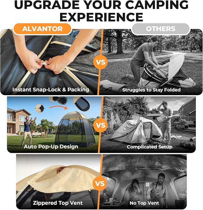 Alvantor® Pop Up Screen House Tent, 7'x4' Instant Camping Screen Room, Screen Gazebo Canopy for Patios/Deck/Backyard, Portable Mesh Tent with Shade Cloths, Easy Set Up, 2-3 Person
