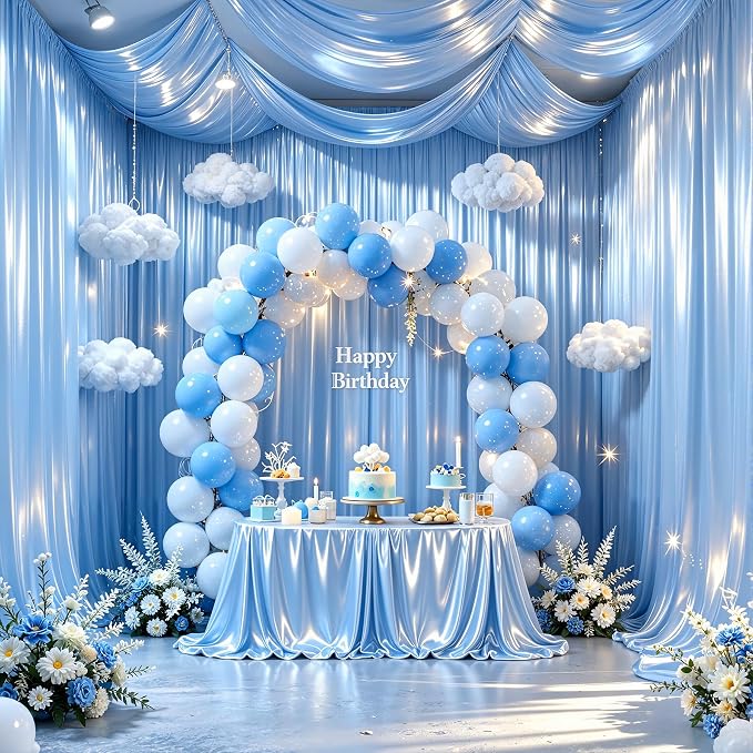 Blue Glitter Backdrop Curtains - 20x12FT Satin Photo Backdrop, Wrinkle-Free Shimmer Back Drop Cloth Shiny Drapes for Photobooth Wedding Birthday Parties Photoshoot Background Decorations