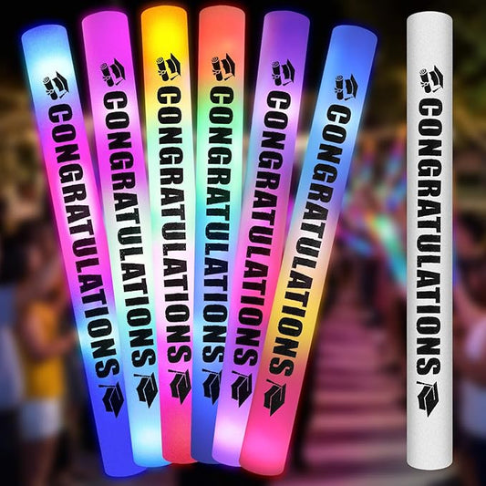 Huquary 50 Pcs Graduation Party Favors LED Foam Light up Sticks Bulk, Glow in The Dark Graduation Party Supplies with 3 Modes Colorful Flashing for Congratulation Grad Celebration Decoration(Black)