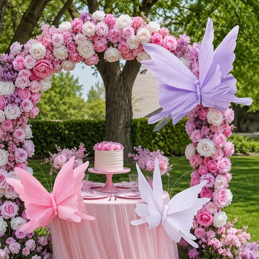 3 Pcs 3D Large Hanging Butterfly Decorations Large Butterfly Birthday Party Decorations 3D Crepe Paper Decoration for Wedding Party Birthday Baby Shower Garden(Purple, Pink, White,11inch,20 Inch)