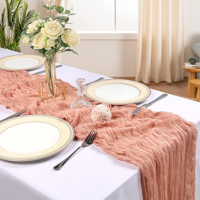 6 Pack 10FT Peach Cheesecloth Table Runner 120 Inch Long Gauze Rustic Boho Spring Cheese Cloth Table Runner Sheer Fabric Decorations for Holiday Party Wedding Banquet Bridal Baby Shower Décor