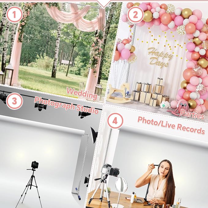 Metal Square Backdrop Stand 7x5FT, Heavy Duty Wedding Arch Stand Frame with Support Base for Ceremony, Parties, Anniversary, Birthday, Garden, Balloon Decoration, Stainless Steel, Rectangle Background
