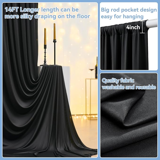 60ftx14ft Black Backdrop Curtains for Wedding-Wrinkle Free Backdrops Curtain Drapes Fabric Decorations Photo Back Drop Cloth for Baby Shower Photography Stage Reception 12Panels 14ft(H) x 5ft(W)