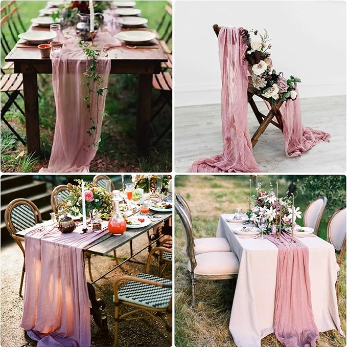 15 Pack Dusty Rose Cheesecloth Table Runner 10Ft Gauze Cheese Cloth Table Runner 35 x120 Inch Boho Table Runners Coffee Table Cloth for Wedding Birthday Party Engagement Bridal Baby Shower Table Decor