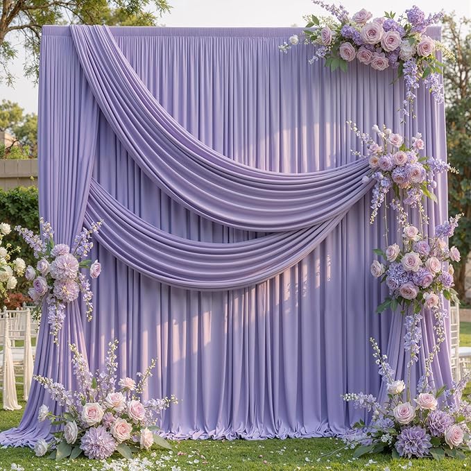 40ft x 10ft Wrinkle Free Lavender Backdrop Curtains for Parties, 8 Panels 5x10ft Polyester Purple Backdrop Drapes for Wedding Party Background Birthday Decoration