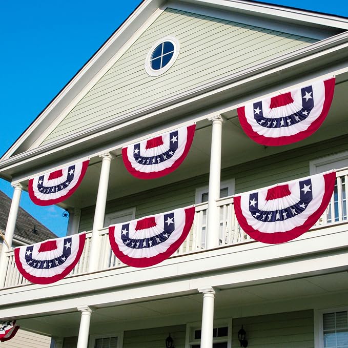 3 x 6 Ft Bunting Flags, Large Patriotic USA Pleated Fan Flags, 4th of July Decorations Bunting Banner Half Fan Flag for Independence Day Memorial Day 250th Anniversary Outdoor Home Door Yard Decor (Set of 4)