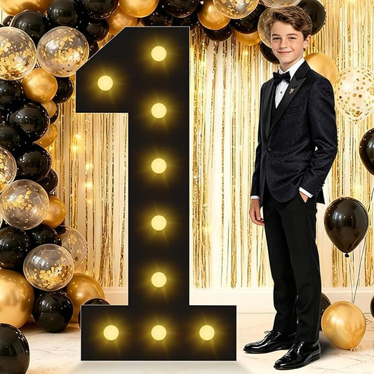 4FT Marquee Light Up Numbers, Black Giant Marquee Number 1, Pre-Cut Foam Board Set Can Be Used for Birthdays,Weddings,Party Anniversaries