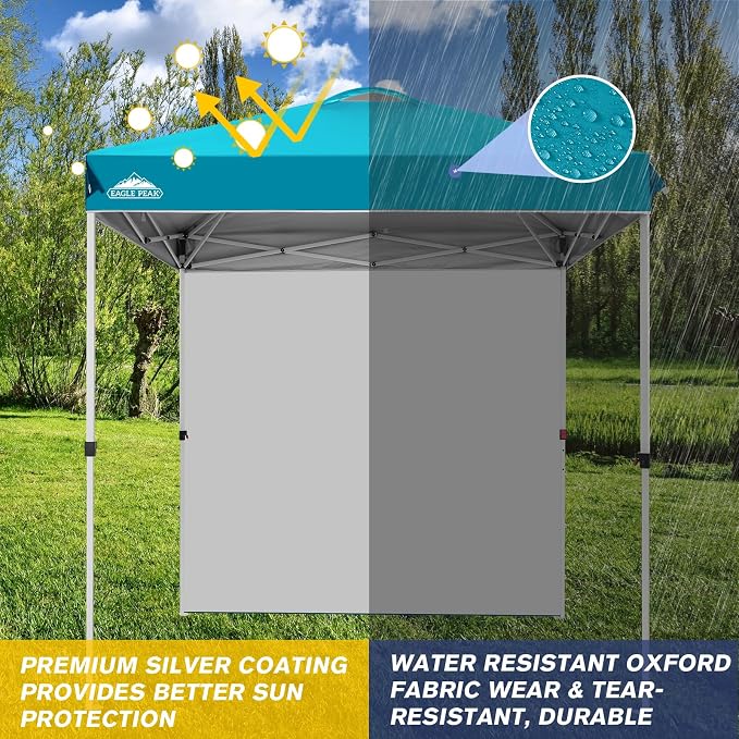 EAGLE PEAK Commercial Canopy 6.6x6.6 Pop Up Canopy Tent with 1 Sidewall, Easy Setup Heavy Duty Instant Event Shelter for Vendors & Markets, Outdoor Sun Shade, Turquoise