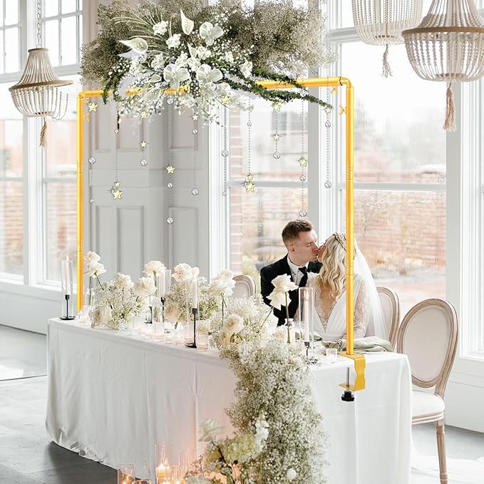 Over The Table Rod Stand with Clamps Adjustable 31-110 in Length 31-64 in Height Gold Table Balloon Arch Hanging Stand with Storage Bag for Valentines Day Wedding Birthday Party Decoration