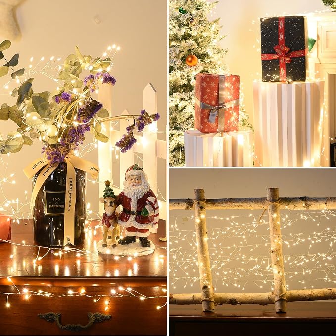 Dailyart Fairy Lights Plug in, 1000 Led Small Warm Wreath Lights with Remote 75Ft Long Waterproof Twinkle String Lights with Timer for Bedroom Outdoor Indoor Wedding Garland Decorative Silver Wire