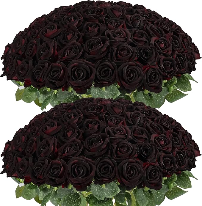 Auihiay 60PCS Artificial Roses, Black Magic Roses, Velvet Silk Roses, Realistic Artificial Flowers for Gothic Wedding Centerpieces, Anniversary, Valentine's Day & Halloween Home Decor
