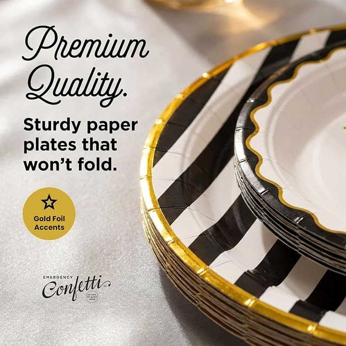Graduation Celebration, Stylish Tableware Set for 8 Guests – Black/White