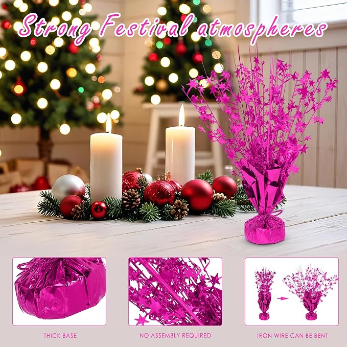 8 Pack Metallic Star Spray Centerpieces for Tables - Bulk 12.4" Foil Fountain Table Decorations for Large Events, Graduation 2026, Wedding Reception (Hot pink)