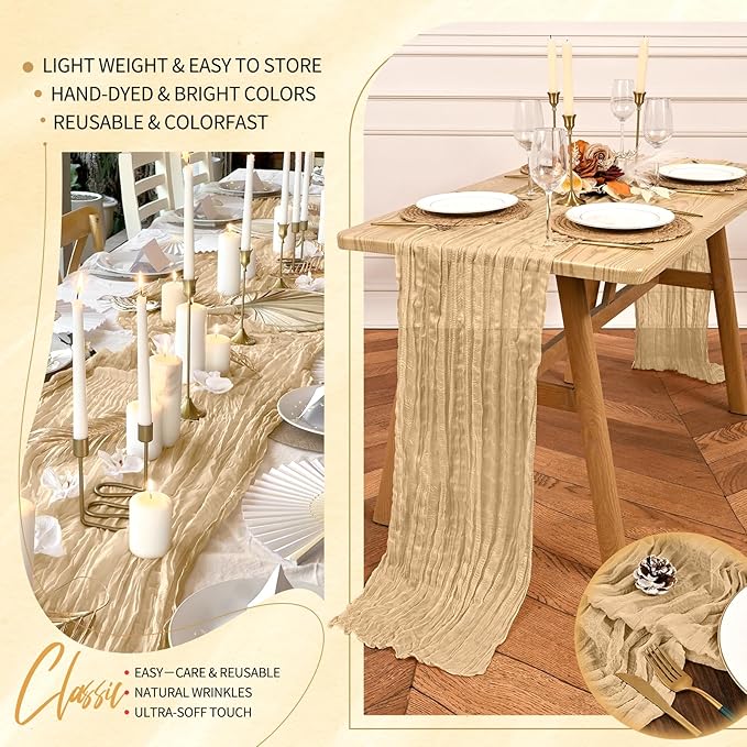 1 Pack Cheesecloth Table Runner 10FT Nude Table Runner Boho Gauze Cheese Cloth Table Runners Long Rustic Sheer Table Decorations for Wedding Party Baby Bridal Shower Birthday Holiday Home