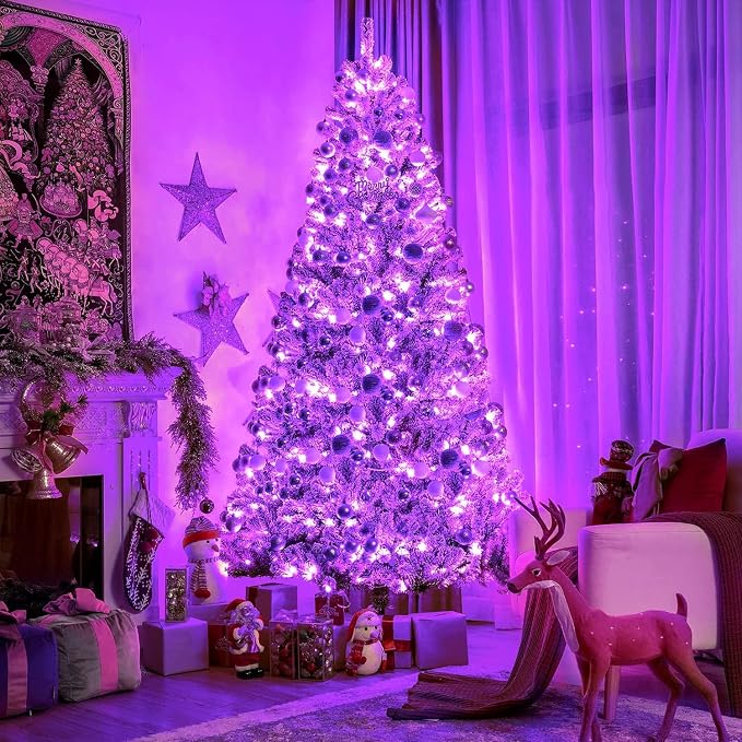 JMEXSUSS 33ft 100 LED Purple Christmas Lights, Battery Operated Christmas Lights with Remote Indoor Outdoor, Purple String Lights for Tree Room Proch Yard Xmas Decor