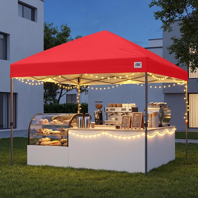ABCCANOPY 10x10 Pop Up Canopy Tent, Easy Setup Instant Shelter with Wheeled Bag, Heavy Duty Outdoor Canopy for Beach, Market, Backyard, UV Protection, Outdoor Weather Protection (Red, 10x10)