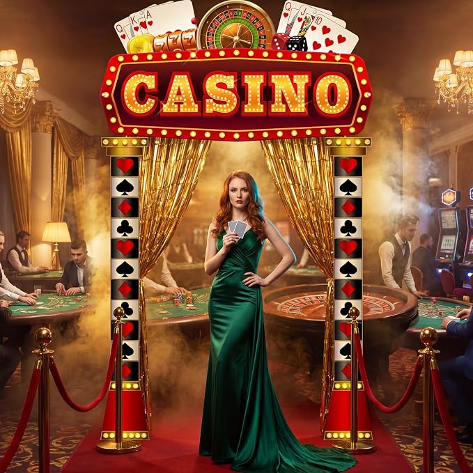 Peryiter 5 Pcs Casino Party Decorations with Gold Foil Curtain Backdrop Roaring Casino Themed Backdrop Awards Night Party Decor for Vintage Black Gold Art Event for Halloween, New Year, Birthday