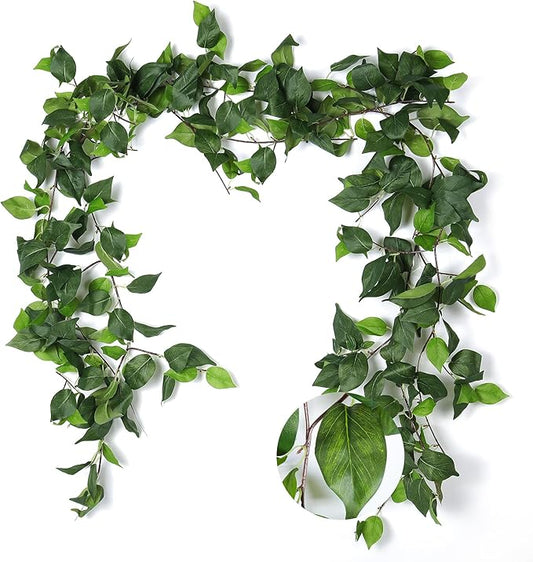 RECUTMS Artificial Vines Ivy Garland 3Pcs 6.3Ft Fake Green Leaves Ivy Garland Faux Hanging Plants Greenery for Spring Home Outdoor Indoor Home Wall Garden Table Wedding Room Easter Decor