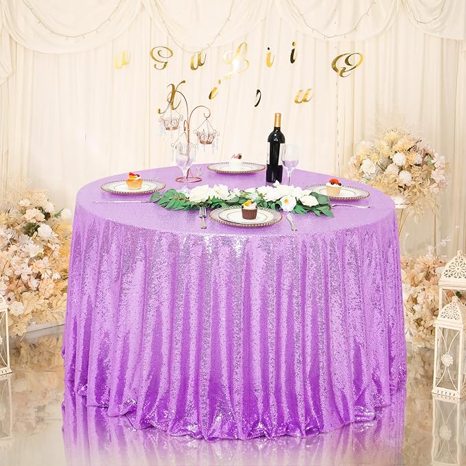 Eternal Beauty Lavender Tablecloth, 120 Inch Round Sequin Tablecloth for Party Cake Dessert Table Exhibition Events
