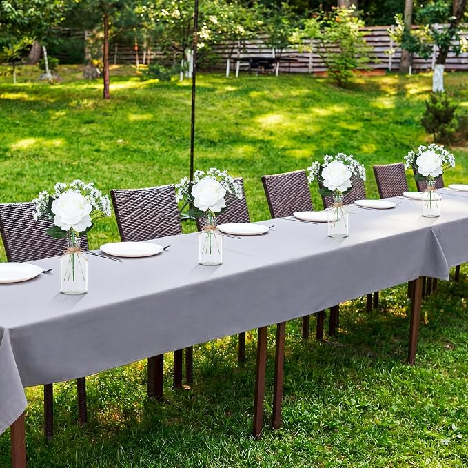 10 Set Glass Bud Vases Centerpiece with Artificial Flowers for Table Decor 10 Small Clear Glass Vase 10 White Roses 30 Baby Breath for Wedding Bridal Shower Home Rustic Farmhouse Decor