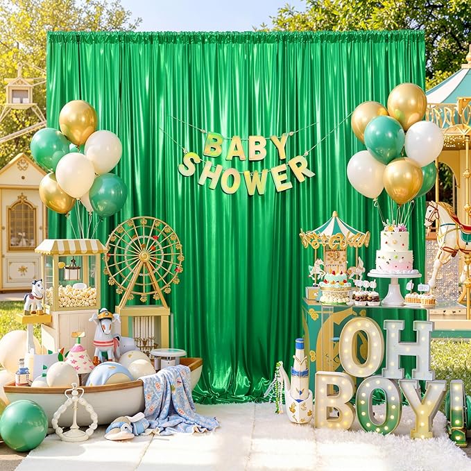 10x10ft Green Sequin Backdrop Curtains, Wrinkle Free Glitter Backdrop Drapes for Wedding Parties Photography Stage Decor, Non-Shedding 2 Panels Set (5x10ft Each)