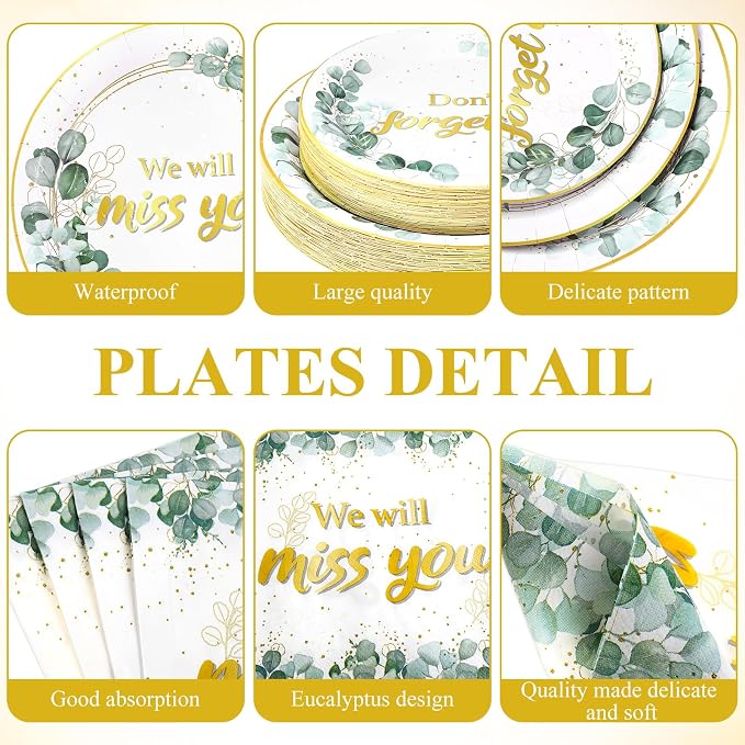 Pickmesh 400 Pcs Sage Green Farewell Party Supplies Include We Will Miss You Disposable Paper Plates Napkins Cups Cutlery for Coworkers Going Away Goodbye Retirement Party Decorations Serve 50