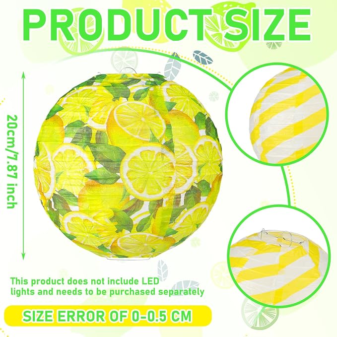 Panelee 12 Pcs Summer Lemon Party Decorations Paper Lanterns Round Hanging Lemon Paper Lanterns for Summer Fruit Party Decorations Supplies Indoor Outdoor