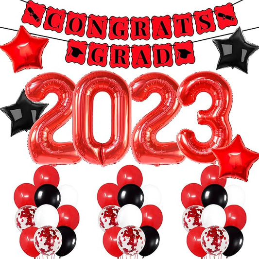 KatchOn, Red and Black 2023 Balloons Graduation Set - Pack of 43, Large 40 Inch | Red Congrats Grad Graduation Banner | Graduation Party Decorations 2023 | Red Graduation Decorations Class of 2023