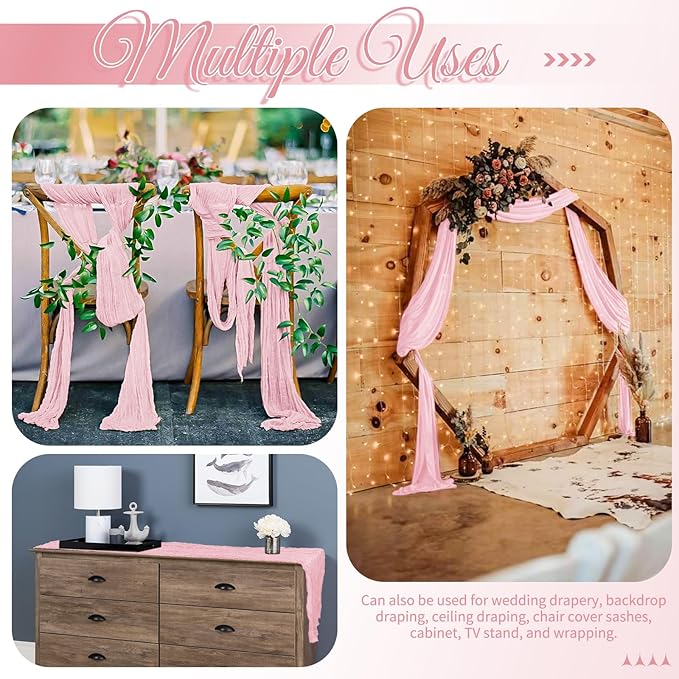 16 Pack Pink Table Runner 10FT Cheesecloth Table Runner Boho Gauze Table Runners Rustic Long Sheer Fabric Table Runners for Wedding Party Bridal Shower Farmhouse & Home Decor
