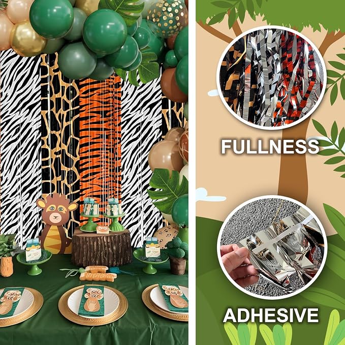 Jungle Safari Balloon Arch Garland Kit Birthday Party Decorations, Animal Foil Fringe Curtains Backdrop Tinsel Streamers Banner Tropical Palm Leaves for Safari Themed Wild Party Decor Supplies Favors