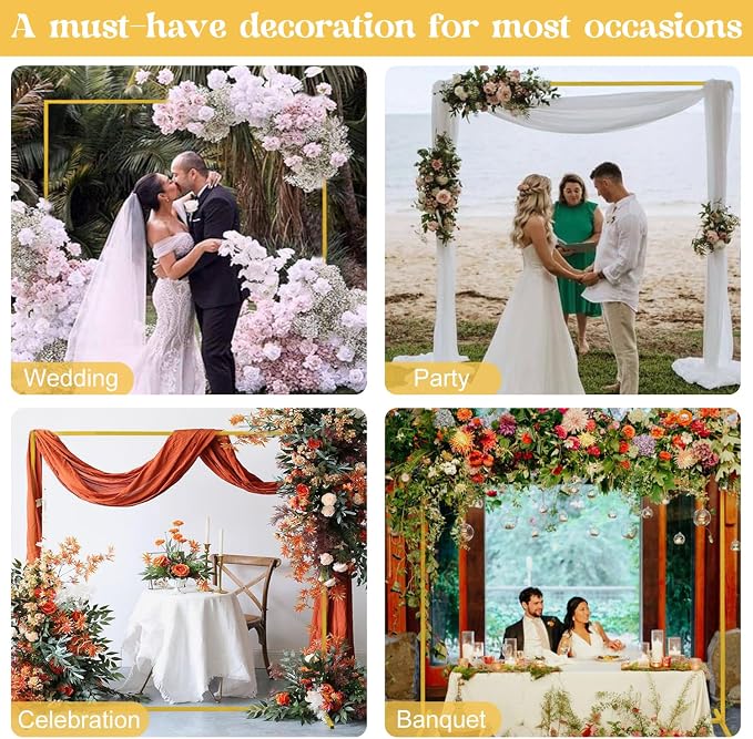 Metal Arch Backdrop Stand 6.6FTx6.6FT Square Wedding Arch Stand Stable Gold Arch Frame Balloon Arch Stand for Wedding Ceremony Birthday Party Bridal Baby Shower Banquet Decoration (Gold)