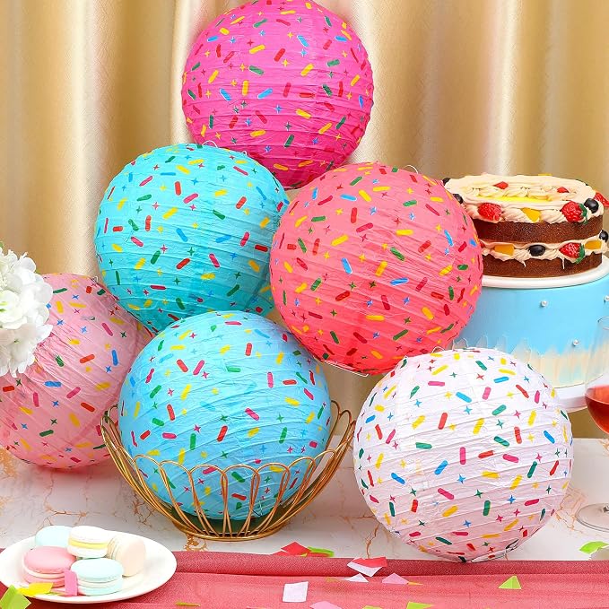 Panelee 12 Pcs Donut Paper Lanterns Party Decorations 8 Inch Hanging Round Hanging Paper Party Decorations for Holiday Indoor Outdoor Supplies