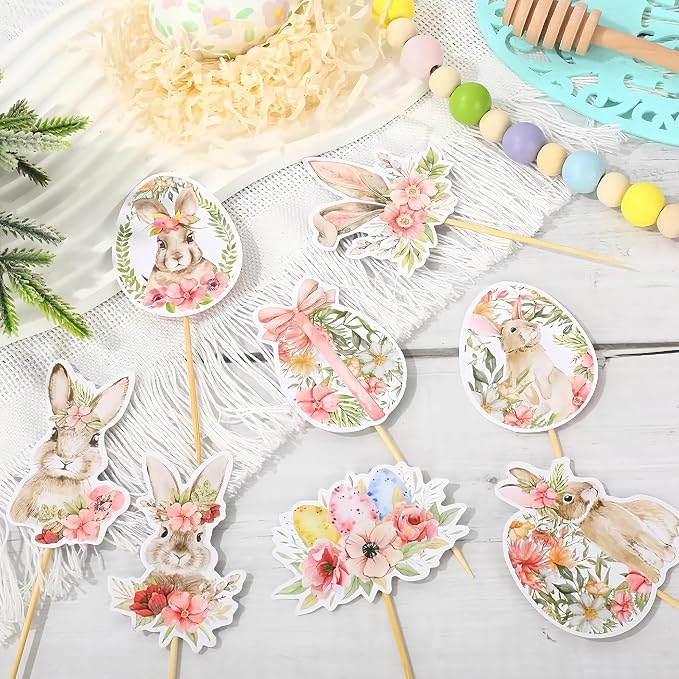 Easter Rabbits Themed Happy Birthday Party Decorations, Plates Napkins Cups Tableware, Bunny Egg Background Tablecloth, Happy Birthday Banner, Cake Toppers, Colorful Balloons for Kids and Adults
