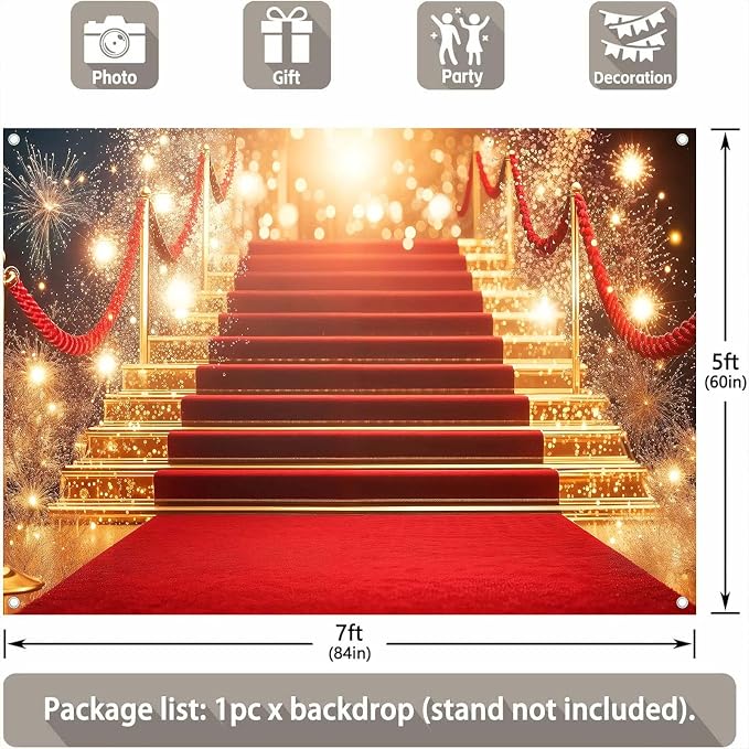 12x10ft Red Carpet Backdrop Movie Night Props Red Carpet Party Decorations Stage Award Ceremony Fashion Show Photos VIP Party Decor Backdrop Birthday Banner Graduation Photos Senior Prom Background