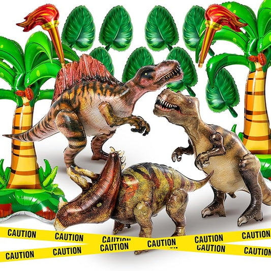 Skylety 16 Pcs Dinosaur Theme Decorations Included 3 Style 50'' x 30'' Inflatable Dinosaur Balloon 2 Pcs Palm Tree Leafs Torch Balloon for Birthday Gift Halloween Christmas Party Supplies