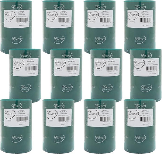 Expo International Decorative Matte Tulle, Roll/Spool of 6” X 100 Yards, Lightweight Polyester Tulle Fabric for Tutus, Costumes, and Party Decorations, Washable, Easy-to-Use, Pack of 12, Teal