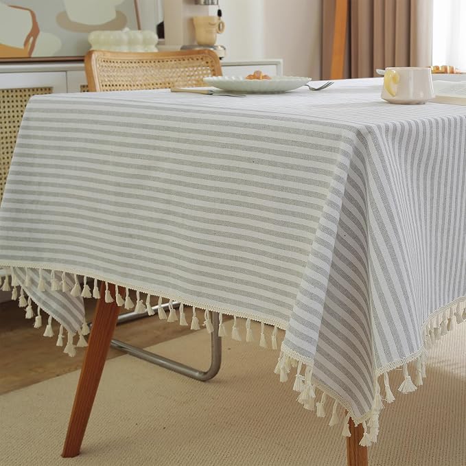 meioro Striped Tablecloth Rectangle Tablecloths Cotton Blend Table Cloth Washable Tabletop Decorative Fabric Table Cover for Kitchen Dinning (Grey, 55 x 86 Inch)