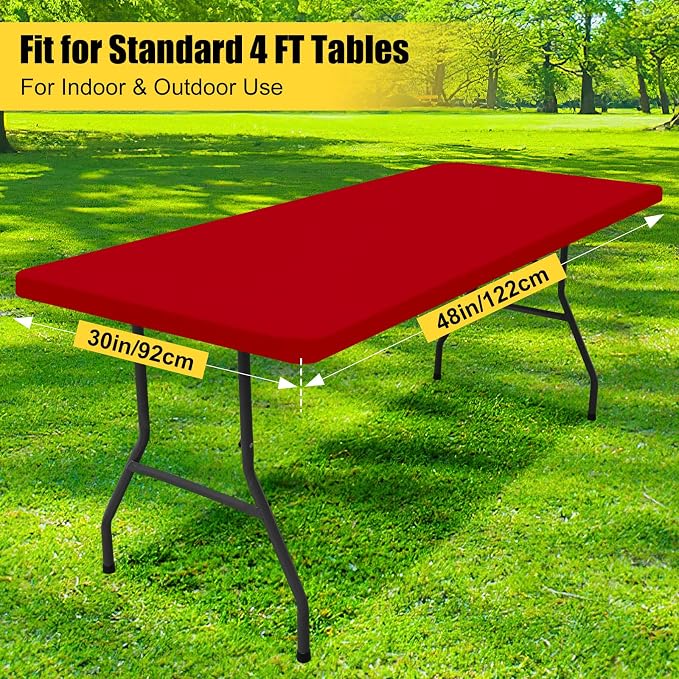 Smiry 6 Pack Rectangle Picnic Table Cloth, Waterproof Elastic Fitted Tablecloths, Washable Polyester Rectangular Patio Table Cover for Camping, Indoor and Outdoor (Red, 30"x48")