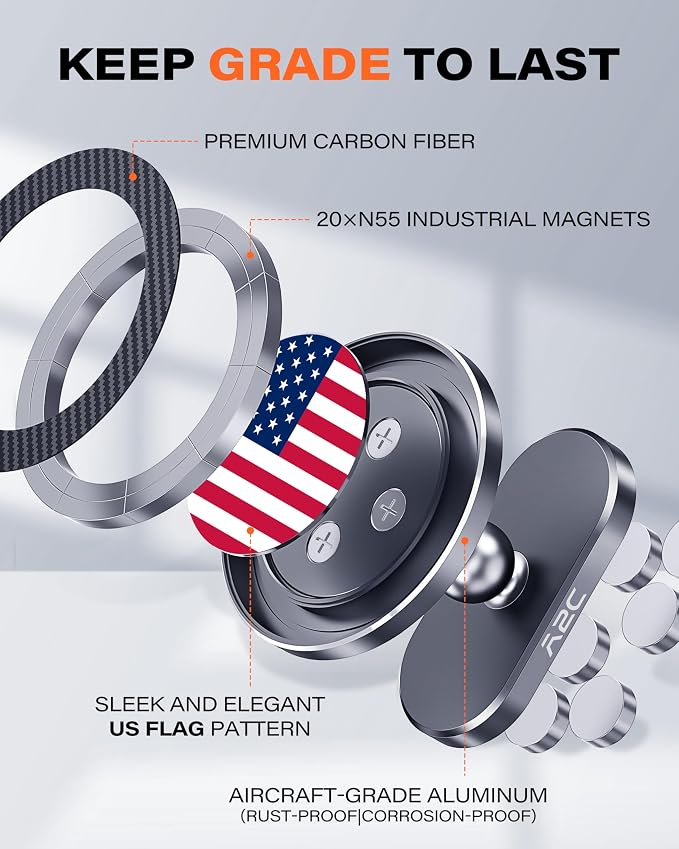 A2C American Flag Alloy Magnetic Golf Cart Phone Holder, 4th of July Golf Cart Decorations Fits EZGO, Club Car, 250 Anniversary USA Patriotic Golf Accessories for Men Golfers Women Essentials Gift
