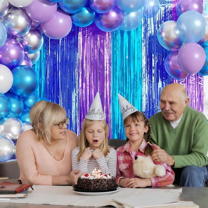 Blue Purple Balloon Garland Arch Kit Birthday Party Decorations, Music Themed Foil Fringe Curtains Backdrop Tinsel Streamer Photo Booth Props for Christmas Winter Wonderland Party Decor Supplies