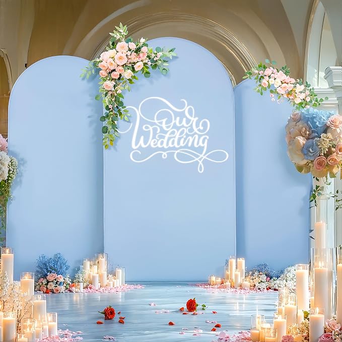Wedding Arch Backdrop Cover Set of 3, White and Blue Double Color Arch Stand Cover, 7.2FT, 6.6FT, 6FT Spandex Fitted Arch Covers for Wedding Baby Shower Party Banquet Photography Background Decoration