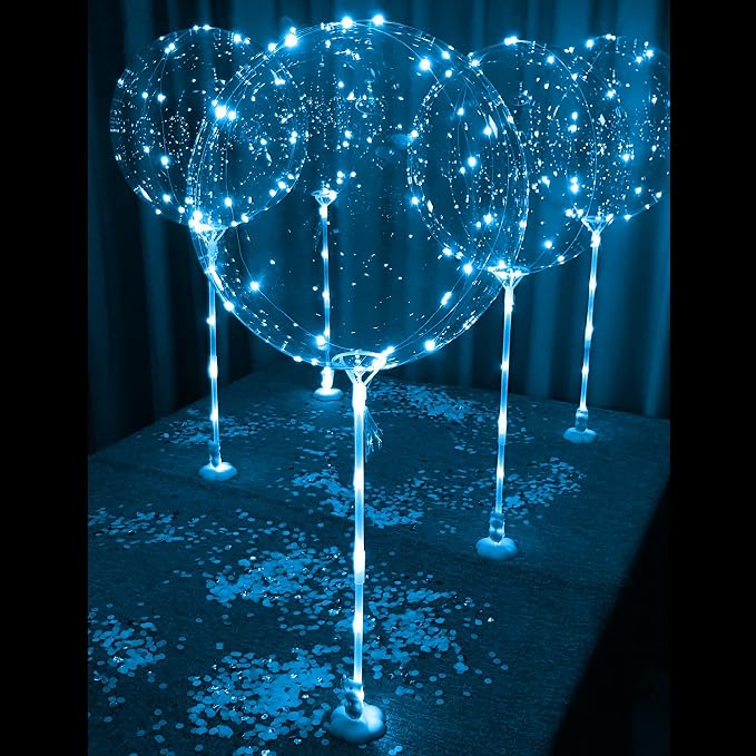 Lightsfever Blue 6pc LED Light up Balloon with sticks, stands and batterys, for tabletop no helium required DIY Kit (blue)