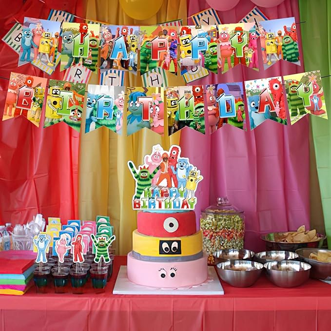 PINUO Yo Gabba Birthday Decorations,Yo Gabba Themed Party Decorations,Yo Gabba Party Favors Supplies Gifts Room Decor,Banner Balloons Cake Cupcake Toppers