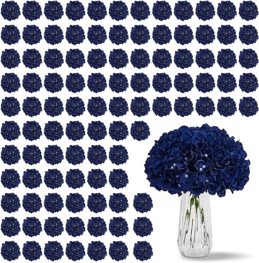 80 PCS Navy Blue Hydrangea Artificial Flowers, Navy Silk Full Flowers Heads with Stems for Wedding Centerpieces, Home, Garden, Baby Shower, Party Decoration