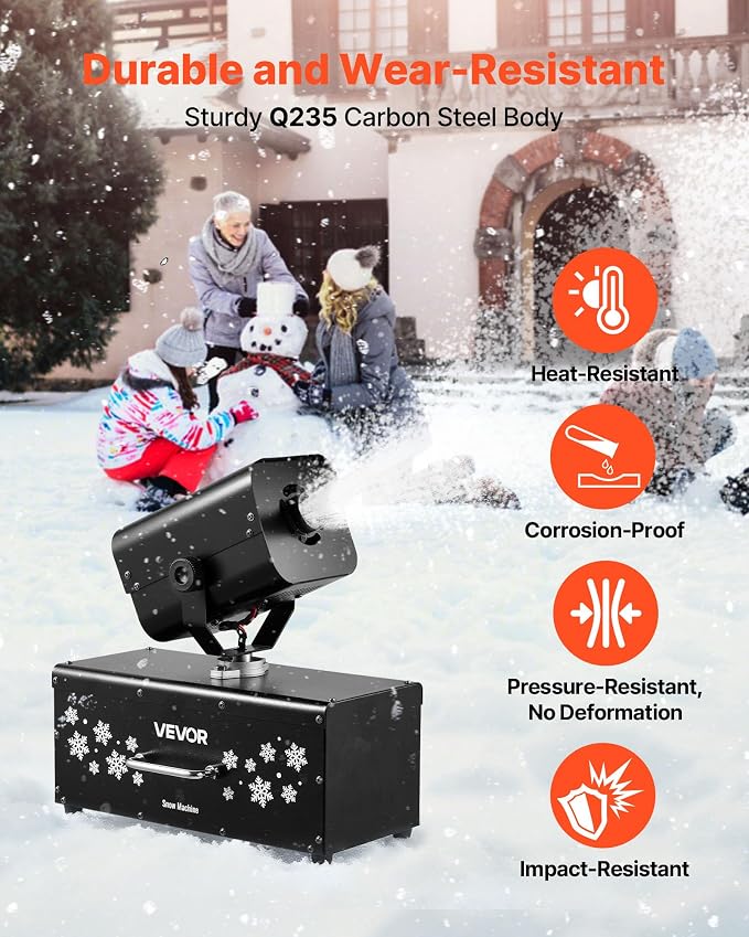 VEVOR Snow Machine, 1200W Powerful Fake Snow Maker with 90° Shaking Head, Wireless Remote Control, High Output Snowmaking Machine Coverage up to 12 ㎡ for Parade Christmas Wedding Party Stage Effect