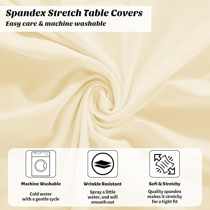 Kochorie 6 Pieces Cocktail Table Skirt Round Cocktail Table Covers 32 x 43 Inch Spandex Stretch High Top Table Cloth for Wedding Table Bar Banquet Party Supplies (Champagne)