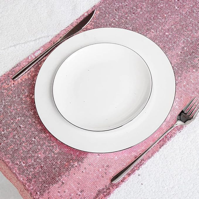 JYFLZQ Rose Pink Sequin Table Runner 12" x 72" Sparkly Pink Metallic Table Runner Glitter Sequin Runner for Table Birthday Party Event Decorations
